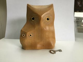 Vintage Owl Money Box Vintage Wooden Ubs Bank Hand Carved Switzerland Modernist