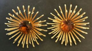 Vintage Gold Tone Clip On Earrings Signed Sarah Coventry Atomic Pom Poms 1 - 1/4 "