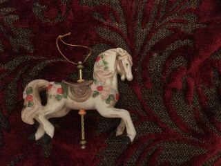 Vintage Carousel Christmas Ornaments Carrousel Horse.  Ceramic W/ Brass Pole 4”