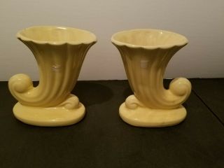 Vintage Bright Yellow Mccoy Cornucopia Ceramic Vase Oval Base Made In Usa