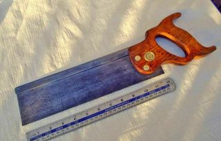 Vintage 12 " Steel Backed Tenon Saw,  Refinished Old Tool