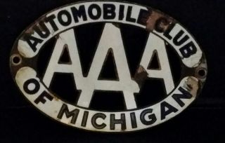 Vintage License Plate Topper Aaa Auto Club Of Michigan Porcelain Brass