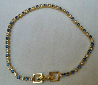 Stunning Vintage Estate Blue Rhinestone Gold Tone 7 " Bracelet 2805e