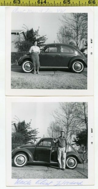 (2) Vintage 1961 Car & Auto Photos / Vw Bug - Classic Volkswagen Beetle Model