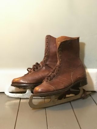Vintage Brown Leather Ice Skates