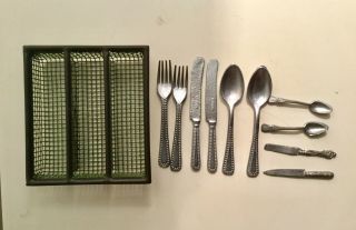 Vintage Miniature German Metal Cutlery Drawer And Cutlery For Dolls House
