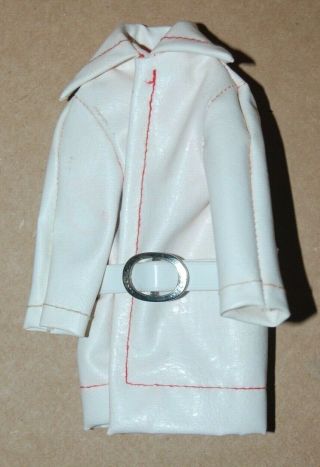 Vintage 1959 Model 975 Mattel Barbie Winter Holiday White Vinyl Coat Jacket Belt