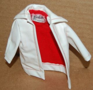 Vintage 1959 model 975 Mattel Barbie Winter Holiday White Vinyl Coat Jacket Belt 3