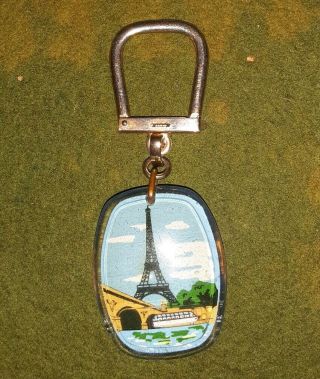 Rare Vintage Acrylic Lucite Paris France Eiffel Tower Keyring Key Chain Early