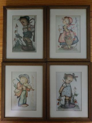 4 - Sweet Vintage Hummel Small Framed Prints Boy & Girl Art
