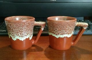 2 Vintage Winart Pottery Coffee Mug Brown Gold Lava Glaze