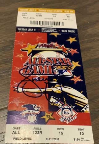 Andruw Jones Autographed 2000 All Star Game Ticket Turner Field Atlanta Braves