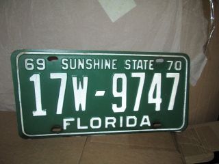 Vintage 1969 Florida Vehicle License Plate Car Sunshine State 17 W 9747 Good 70