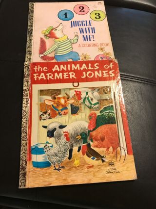 The Animals Of Farmer Jones & 123 Juggle With Me 2—vintage Little Golden Books