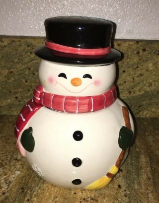 Vintage Gibson Every Day Small Snowman Cookie Jar Top Hat Scarf Christmas