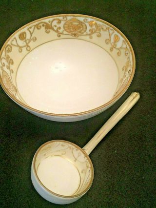 Vintage Nippon Hand Painted Gold,  White Set Spoon / Ladle Bowl