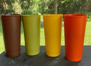 Vintage Tupperware Set Of 4 Cups Large Brown Green Orange Yellow 134 Harvest