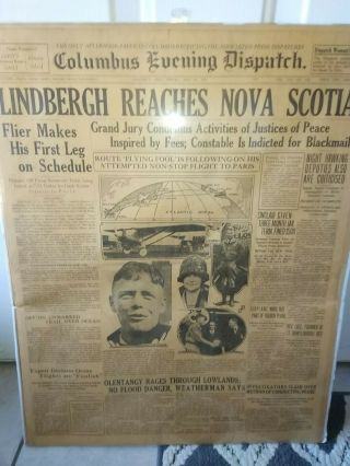 Lindbergh Departure Flight Solo Airplane Flight May 23 1927 Old Newspaper