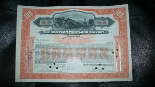 1917 The Western Maryland Railway Stock Certificate For 100 Shares Common Stock