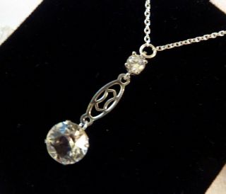 Vintage Art Deco Sterling Silver & Rock Crystal Lavaliere Necklace