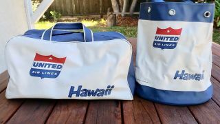 Vtg.  United Airlines " Hawaii " Travel Bags; Zipper Carry On & Tote Bag With Strap