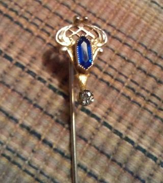 Vintage Art Nouveau Blue Stone Stick Pin Ca 1900 - 1910