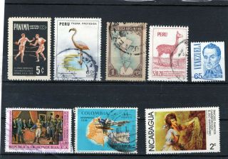 Central And South America.  Stamps All Different.  Cat.  Value Is $8.  00.  3 Scans.
