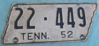 1952 Tennessee State Shape License Plate Weakley County Tn Tag [22 - 449 Tenn.  52]
