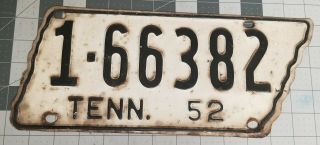 1952 Tennessee State Shape License Plate Black & White 1 - 66382