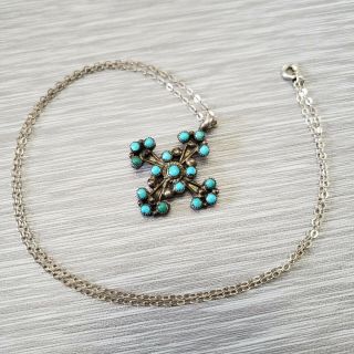 Vintage Sterling Silver 925 Turquoise Cross Pendant Necklace Native American
