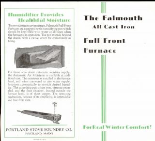 Falmouth Cast Iron Full Front Furnace Portland Maine Vintage Pamphlet