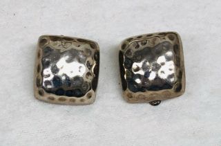Vintage Hammered Sterling Silver Modernist Style Clip Earrings