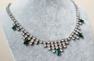 VINTAGE ART DECO EMERALD GREEN & CLEAR DROPPER COCKTAIL PARTY NECKLACE CHOKER 3