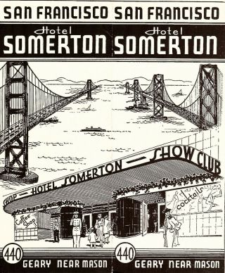 Hotel Somerton San Francisco Ca Vintage Travel Brochure Circa 1930 