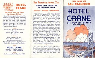 Hotel Crane San Francisco Ca Vintage 1939 Brochure Street Map Golden Gate Expo