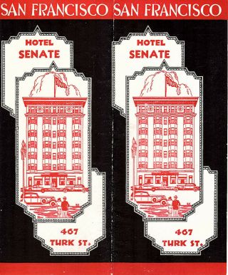 Hotel Senate San Francisco Ca Vintage Travel Brochure Circa 1930 