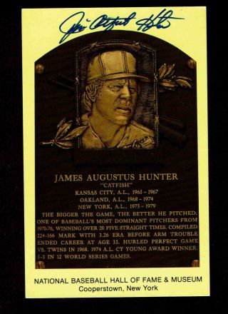 Jim Catfish Hunter Signed Hof Plaque Autographed Postcard Jsa