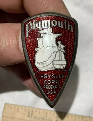 Vintage Early Plymouth Cloisonné Enamel Automobile Radiator Badge Emblem