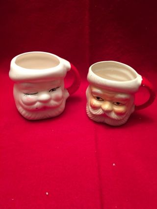 Vintage (2) Santa Claus Face Mugs Cups Ceramic Christmas 3 " H Japan & Taiwan