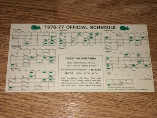 1976 - 77 England Whalers WHA Hockey Schedule NrMT Unfolded No Crease 2