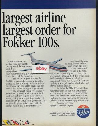American Airlines 1989 2 Pg Largest Airline Places 150 F - 100s Order High Tech Ad