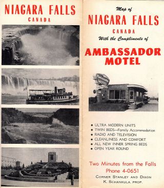 Ambassador Motel Niagara Falls Canada Vintage Travel Brochure Photos Locator Map