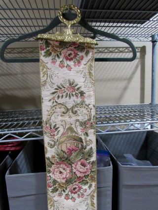 Vintage 50 " Floral Tapestry Bell Pull With Brass Hangers On Ends