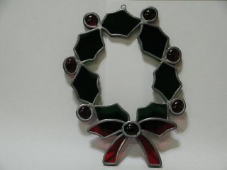 Vintage Lead Stained Glass Suncatcher Christmas Wreath 2