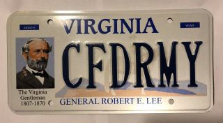 License Plate Virginia Vanity Personalized Robert E Lee Cfdrmy Confederate Army