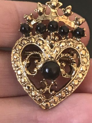 Vintage Jewellery Scottish Celtic Luckenbooth Heart & Crown Gold Brooch Sash Pin