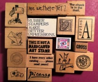 Lot Vintage Rubber Stamps Mail Letters Phrases Sayings Postal