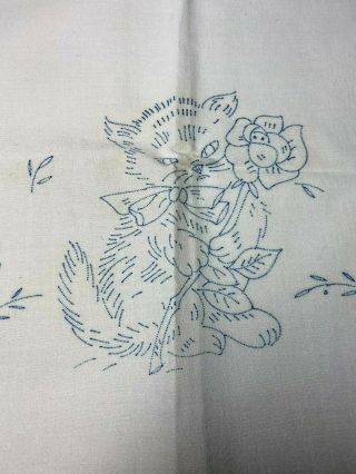 Vintage Stamp Linen Pillowcase Kitty Cat Embroider /crewel Estate Find 2
