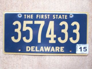 2015 Delaware License Plate.  115 Grams