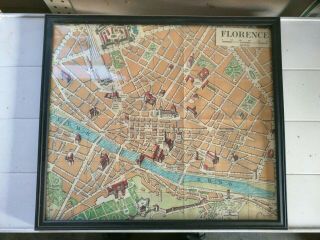 Framed Vintage Map Of Florence Italy
